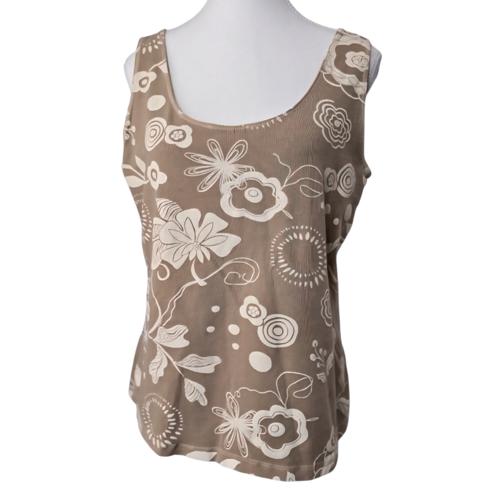 Fresh Produce Floral Tank Top Brown Cream Lightweight Sleeveless Women's XL